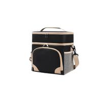 Cloth Square Picnic Bag Double Layer with Shoulder Strap and Handles One Size juoda
