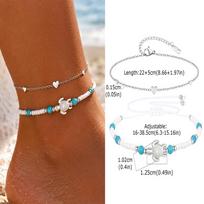 2pcs Fashion Turtle Beach Bead Anklet for Women Stainless Steel Heart Ankle Bracelet Waterproof Charms Foot Jewelry Set