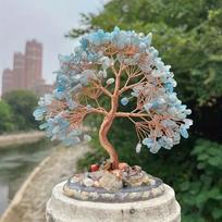 Crystal Raw Stone Aquamarine Money Tree Exquisite Crystal Decorations for Home Office Holiday Gifts