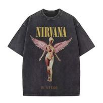 „Nirvana“ roko grupės vyriški retro medvilniniai skalbti marškinėliai su „In Utero“ albumo logotipu, moteriški dideli Y2K stiliaus marškinėliai su trikotažu, laisvalaikio stiliaus. S įvairiaspalvis