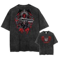 Vintage Washed Oversized Short-Sleeve T-Shirt Featuring Berserk Guts In Berserker Armor, Dragonslayer Sword, Brand of Sacrifice and Japanese Title S įvairiaspalvis