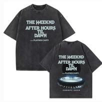 2026 Hot Sale THE WEEKND After Hours Til Dawn Europe Tour 2026 Washed T-shirt Harajuku Vintage O-Neck Short Sleeve Cotton T-Shirts Streetwear L gray