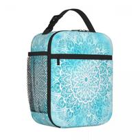 Bestselling Blue Sky Mandala In Turquoise Blue And White Urban Street Insulated Snack Tote Home To Go Canvas Lunch Bag One Size