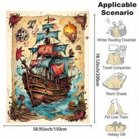 Pirate Ship Adventure Blanket Reversible Flannel Throw for Nautical Tales AllSeason Comfort Seafaring Charm Gift Size: 75*100cm, Weight: 230 GSM