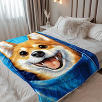 Corgi Face Print Blanket Reversible Flannel Throw for Dog Lovers AllSeason Comfort Adorable Pet Gift Size: 75*100cm, Weight: 230 GSM