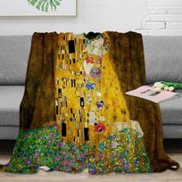 Gustav Klimt The Kiss Nap Flannel Blankets Super Soft Cozy Throw Blanket Warm Bedspread Travel Sofa Cover Size: 75*100cm, Weight: 230 GSM