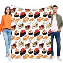 Cute Sushi Cats Blanket Soft Plush Throw for Sofa Bed, Cozy Lightweight Gift for Cat Lovers, Vibrant Cartoon Design, Perfect for Size: 75*100cm, Weight: 230 GSM