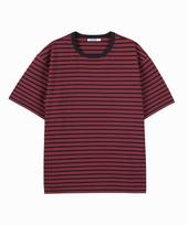 X Container Loose Fit Striped Half T-Shirt (Black/Dark Red) Dark Red/Xl