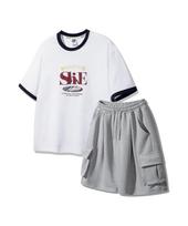 Alvin Clo [Set] Shine Ringer Oversized Short Sleeve T-Shirt, Single-Pleat Cargo, Wide Elastic Waist Shorts Set M