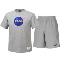Nasa Unisex Cotton Blend Training T-Shirt + Woven Knee-Length Shorts Set [Light Melange + Light Gray] 110