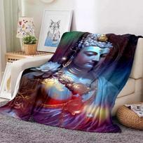 Gautama Buddha Plush Soft Blanket Plaid Thin Blanket Living Room Bedroom Portable Home Travel Office Lunch Blanket Size: 75*100cm, Weight: 230 GSM