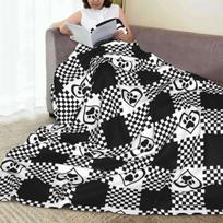 Chess Board Flannel Fleece Throw Blanket Grid Checkered Pattern Super Soft Warm Lightweight Bed Couch Travle Blankets, Black and Size: 75*100cm, Weight: 230 GSM