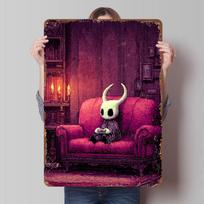 Hollow Knight Gaming On Couch Tin Plaque Poster Customized Wall Art Retro Vintage Metal Signs for Man Cave Home Decor Coffee Bar 20X30CM