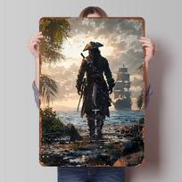 Pirate On the Beach With Ship Tinplate Poster Customized Wall Art Vintage Retro Metal Signs for Modern Home Decoration Luxury 20X30CM