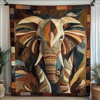 Elephant Quilt – Quilted Blanket Throw with Safari Wildlife Design Earth-Tone Animal Art Boho Neutral Home Decor Wall Hanging Size: 75*100cm, Weight: 230 GSM