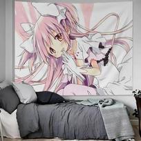 Madoka Magica Tapestry, Kaname Madoka & Homura Akemi Anime Print Wall Hanging for Bedroom Dorm Home Decor 100X70CM