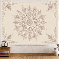 Beige Mandala Tapestry, Boho Floral Butterfly Print Wall Hanging for Bedroom Dorm Living Room Home Decor 100X70CM
