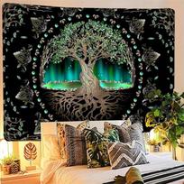 Tree of Life Tapestry, Norse Yggdrasil with Northern Lights Wall Hanging for Bedroom, Living Room & Mystical Decor 100X70CM