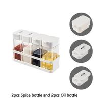 4Pcs/set BPA Free Spice Jars Sliding Open Seasoning Box Set  Home Organization 2Pcs spice&2pcs oil