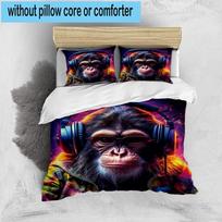 Monkey Music Headphones 3pcs Bedding,Including 1pc Duvet Cover And 2pcs Pillowcases Perfect for Christmas,Ideal for Bedroom, Dormitory 135cm*200cm
