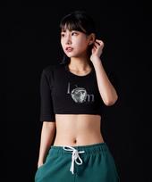 Astral Projection Apple Supima Spandex 5-Quarter Sleeve Short Crop Top_Black Free