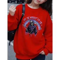 Unisex Crewneck Sweatshirt - Grim Reaper with Scythe And Dripping Machine Washable, Spring And Autumn, Sportswear And Casual Wear,Soft And Comfortable 110 raudona