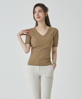 Sup V-Neck Slim Short Sleeve Knit (Sy5Sk81) Brown(55)/066