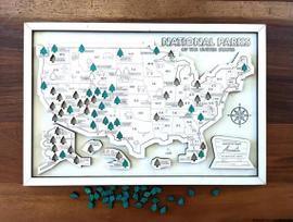 US Wooden National Parks Map Wood Wall Art with Engraved National Park Travel Map and Tracker Checklist (White,12"*18") balta