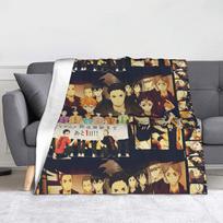 Karasuno Team Volleyball Flannel Blankets Volleyball Japanese Anime Custom Throw Blankets for Home 150*125cm Bedspread Size: 75*100cm, Weight: 230 GSM