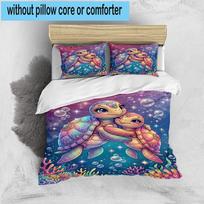 Underwater two Sea Turtles 3pcs Bedding,Including 1pc Duvet Cover And 2pcs Pillowcases Perfect for Christmas,Ideal for Bedroom, Dormitory 135cm*200cm