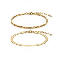 QIAOREN 11534 Minimalist Herringbone Box Chain Anklet Set 18K Gold Plated Beach Vacation Foot Jewelry auksas
