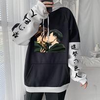 Ataka prieš Titanus Anime su gobtuvu Levi Ackerman ir Hanji Zoe Bučinys Juokingas Spaudas Vyrams Moterims Džemperiai Klasikinis Džemperis Harajuku Puloveris XS juoda
