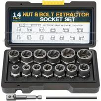 15-Piece Premium Nut Extractor Set - Efficiently Removes Damaged, Frozen, Rusty Bolts, Nuts, And Screws - Chrome Vanadium Steel, Uncharged