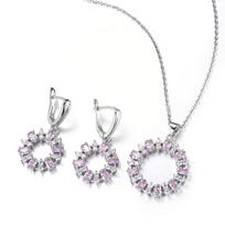 Simple and high end rainbow sapphire earrings necklace jewelry set circular ring zircon jewelry set