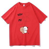 You+me=we Together Equation Bear Bubu and Dudu T-shirt Unisex Kawaii Casual Top Cotton Tshirts Sweet Couples Dress Creative Tees S