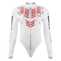L077BS Madingas moteriškas spalvų blokų ir raidžių spaudinio kombinezonas - Slim Fit, apvali iškirptė, ilgomis rankovėmis (2024 m. ruduo) Large gray