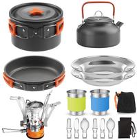 Outdoor Camping Cookware Set: Stove, Pot, and Kettle Combo with Tableware