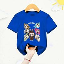 Summer Children's T-shirt Cartoon Labubu Print Girl Round Neck Short Sleeved Casual Multi Color Children's Top 110
