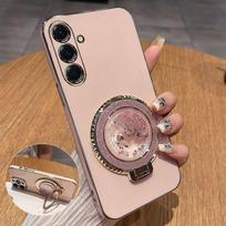 For Samsung A56 Quicksand Bracket Electroplated Phone Case for Samsung A56 A36 A26 A16 A06 A55 A35 A25 A15 A05 S A 54 53 73 Case Case & Holder&Galaxy A35 rožinė