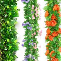 Rattan Pothos Artificial Green Vines: Leaf & Floral Decoration for Pipes and Air Conditioners Classic Silk Fabric