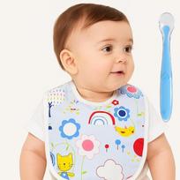 Baby Feeding Combo – Silicone Bib & Soft Feeding Spoon (Pack of 2) Pack of 2