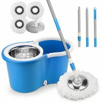 360° Spin Mop and Bucket with Wringer Set -Stainless Steel Cleaning System,3 Absorbent Microfiber Refills for Home Kitchen Floor mėlyna