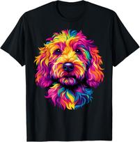 Spalvingas Šunelio Veidukas Doodle Meninis Spaudinys Grafinis Marškinėlis Kvėpuojantis Medvilninis T-shirt Šunų Mėgėjams S