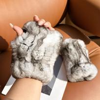 100% Real Rabbit Fur Half-fingered Gloves Women Winter Warmth Cold Protection Fluffy Gloves Girls Versatile Rex Rabbit Fur Wrist Length 15cm