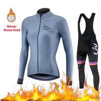 2026 Women's Cycling Jersey Set Winter Cycling Bib with Fleece Cycling Sportswear Set Warm Cycling Pants Windproof Cycling Jacket S