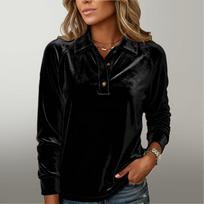 Women's Asymmetrical Long Sleeved Collar Shirt Top L juoda