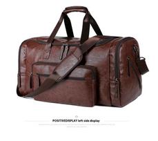 Geestock Business Men Pu Leather Gym Duffel Bag Large Capacity Sports Travel Tote Handbag For Male Fitness Vintage Luggage Bag tamsiai ruda spalva
