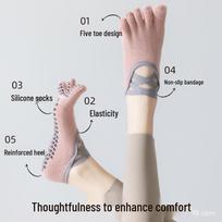 Women's Non-Slip Gel Dot Five-Toe Yoga & Pilates Socks - Sweat-Absorbent Cotton One Size rožinė