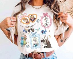 Summer Disney Frozen Graphic Tshirt Men Women Fashion Cotton Quality Casual Loose Short Sleeve Classic Unisex S