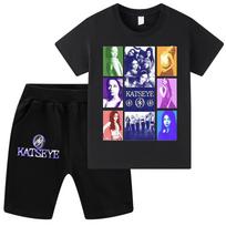 WA1315 2pcs/set Kids Girls KATSEYE Print Short Sleeves T-shirt Shorts Top Pants Sets 110cm